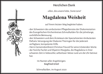 Traueranzeige von Magdalena Weisheit von Südthüringer Presse