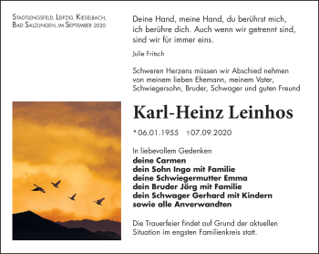 Traueranzeige von Karl-Heinz Leinhos von Südthüringer Presse