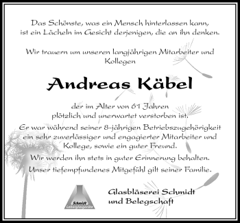 Traueranzeige von Andreas Käbel von Südthüringer Presse