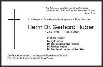 Traueranzeige von Gerhard Huber von Frankenpost