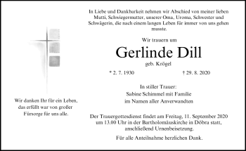Traueranzeige von Gerlinde Dill von Frankenpost