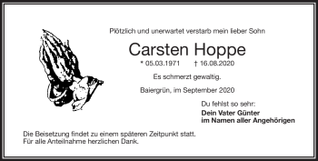 Traueranzeige von Carsten Hoppe von Frankenpost