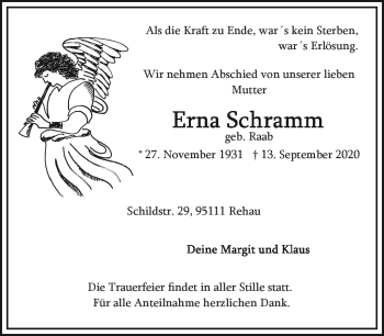 Traueranzeige von Erna Schramm von Frankenpost