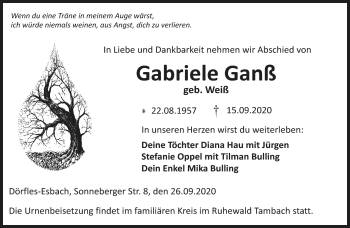 Traueranzeige von Gabriele Ganß von Neue Presse Coburg