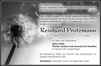 Traueranzeige von Reinhard Protzmann von Südthüringer Presse