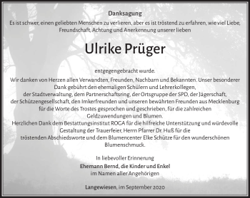 Traueranzeige von Ulrike Prüger von Südthüringer Presse