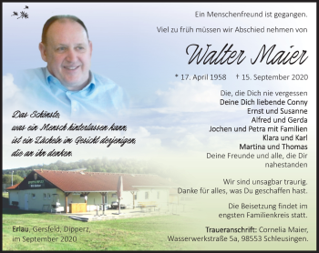 Traueranzeige von Walter Maier von Südthüringer Presse