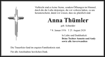 Traueranzeige von Anna Thümler von Frankenpost