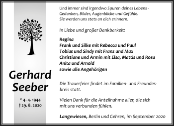 Traueranzeige von Gerhard Seeber von Südthüringer Presse
