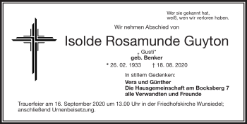 Traueranzeige von Isolde Guyton von Frankenpost