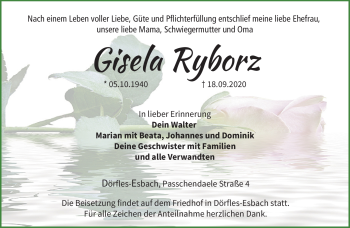 Traueranzeige von Gisela Ryborz von Neue Presse Coburg