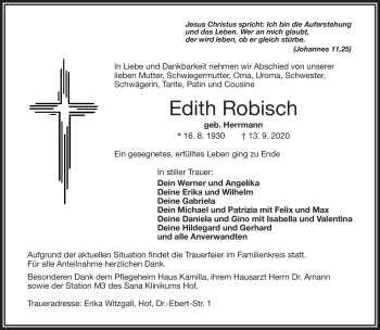 Traueranzeige von Edith Robisch von Frankenpost