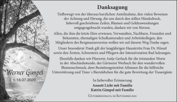 Traueranzeige von Werner Gimpel von Südthüringer Presse