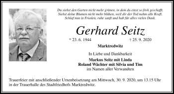 Traueranzeige von Gerhard Seitz von Frankenpost