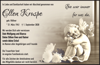 Traueranzeige von Ellen Kruspe von Südthüringer Presse