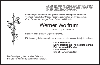 Traueranzeige von Werner Wolfrum von Frankenpost