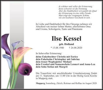 Traueranzeige von Ilse Kessel von Südthüringer Presse