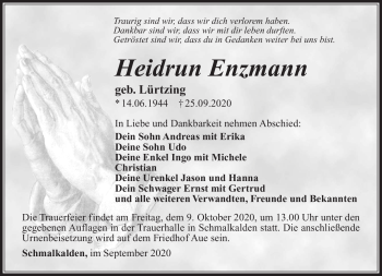 Traueranzeige von Heidrun Enzmann von Südthüringer Presse