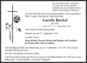 Traueranzeige von Aurelie Burkel von Frankenpost