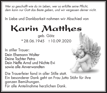 Traueranzeige von Karin Matthes von Frankenpost