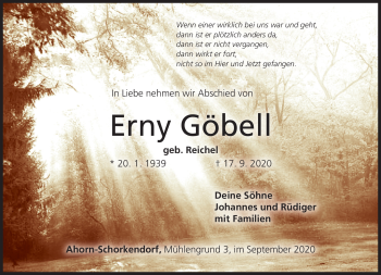 Traueranzeige von Erny Göbell von Neue Presse Coburg
