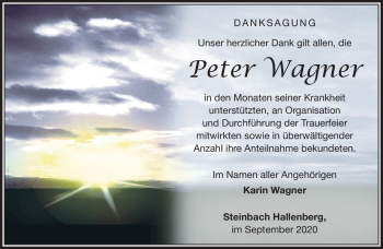 Traueranzeige von Peter Wagner von Südthüringer Presse