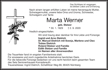 Traueranzeige von Marta Werner von Frankenpost