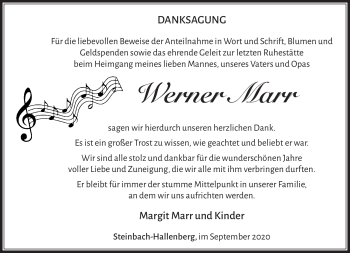 Traueranzeige von Werner Marr von Südthüringer Presse