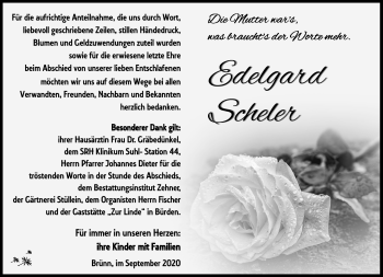 Traueranzeige von Edelgard Scheler von Südthüringer Presse