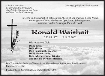 Traueranzeige von Ronald Weisheit von Südthüringer Presse