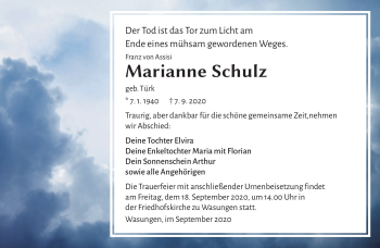 Traueranzeige von Marianne Schulz von Südthüringer Presse