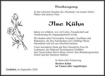 Traueranzeige von Ilse Kühn von Südthüringer Presse