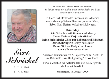 Traueranzeige von Gert Schrickel von Südthüringer Presse