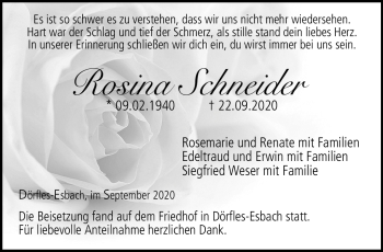Traueranzeige von Rosina Schneider von Neue Presse Coburg