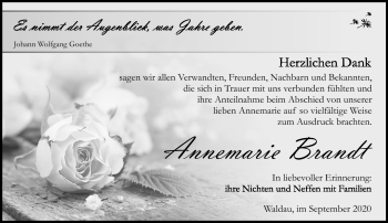 Traueranzeige von Annemarie Brandt von Südthüringer Presse