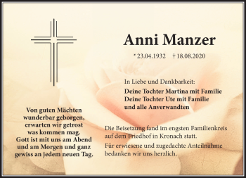 Traueranzeige von Anni Manzer von Neue Presse Coburg