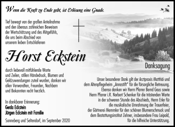 Traueranzeige von Horst Eckstein von Südthüringer Presse