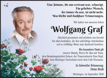 Traueranzeige von Wolfgang Graf von Südthüringer Presse
