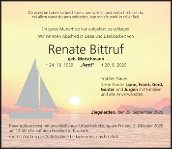Traueranzeige von Renate Bittruf von Neue Presse Coburg