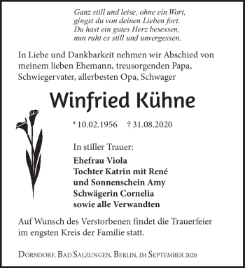 Traueranzeige von Winfried Kühne von Südthüringer Presse