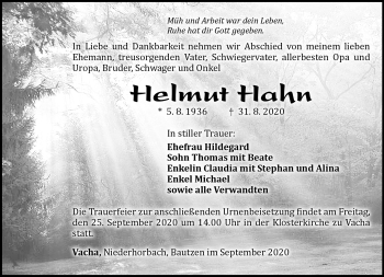 Traueranzeige von Helmut Hahn von Südthüringer Presse