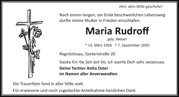 Traueranzeige von Maria Rudroff von Frankenpost