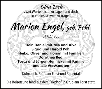 Traueranzeige von Marion Engel von Neue Presse Coburg