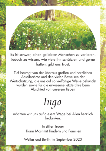 Traueranzeige von Ingo Most von Südthüringer Presse