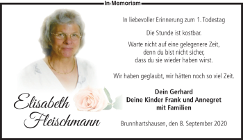Traueranzeige von Elisabeth Fleischmann von Südthüringer Presse