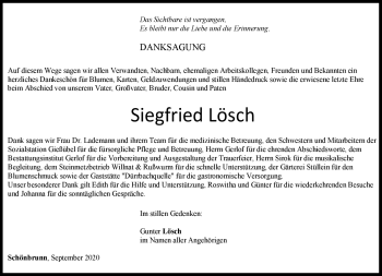 Traueranzeige von Siegfried Lösch von Südthüringer Presse