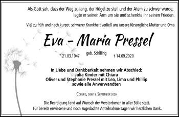 Traueranzeige von Eva-Maria Pressel von Neue Presse Coburg