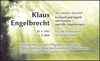 Traueranzeige von Klaus Engelbrecht von Frankenpost