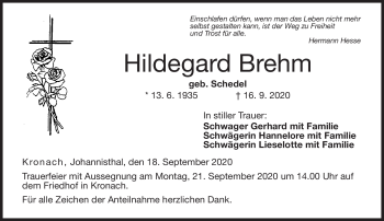 Traueranzeige von Hildegard Brehm von Neue Presse Coburg