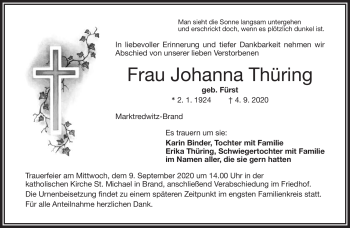 Traueranzeige von Johanna Thüring von Frankenpost